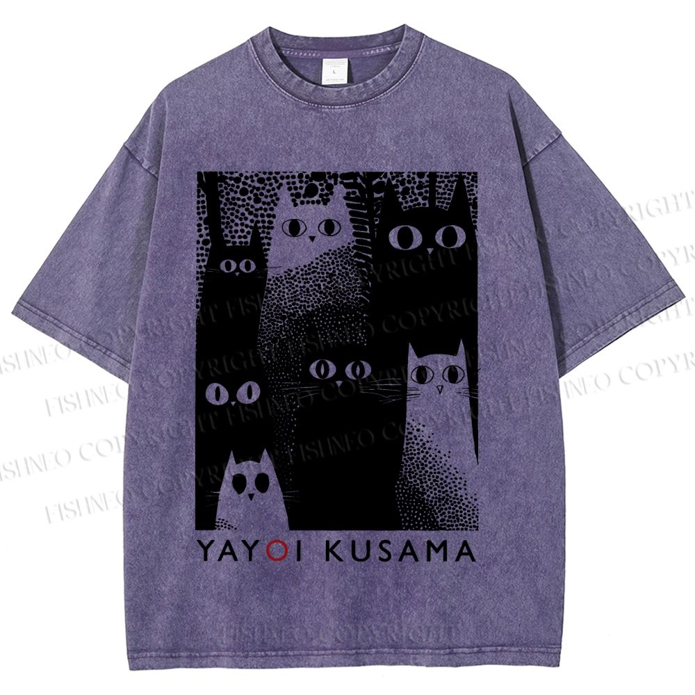 Unisex Yayoi Kusama Cats Printed Washed Tee