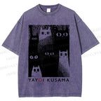 Unisex Yayoi Kusama Cats Printed Washed Tee