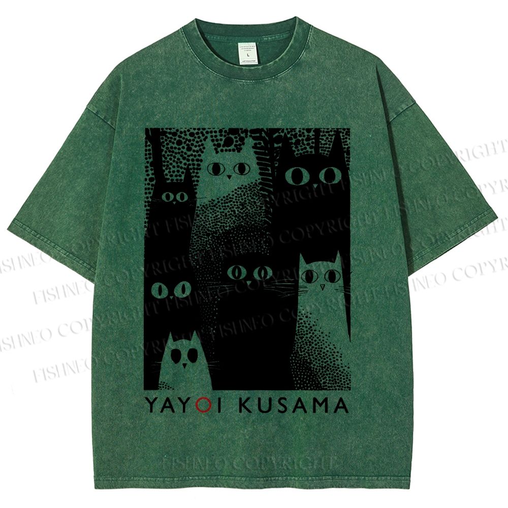Unisex Yayoi Kusama Cats Printed Washed Tee