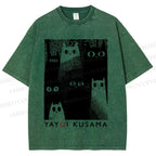 Unisex Yayoi Kusama Cats Printed Washed Tee