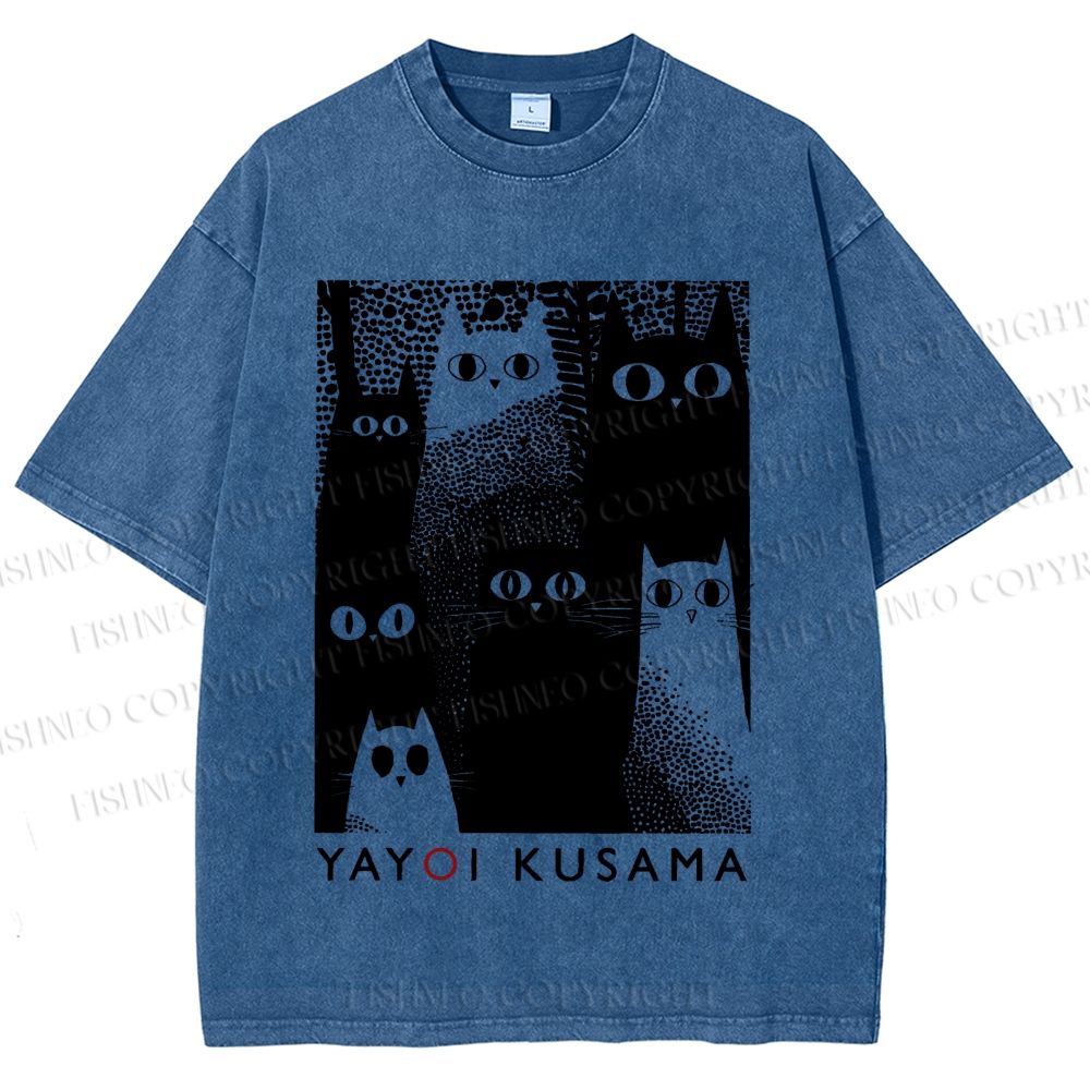 Unisex Yayoi Kusama Cats Printed Washed Tee