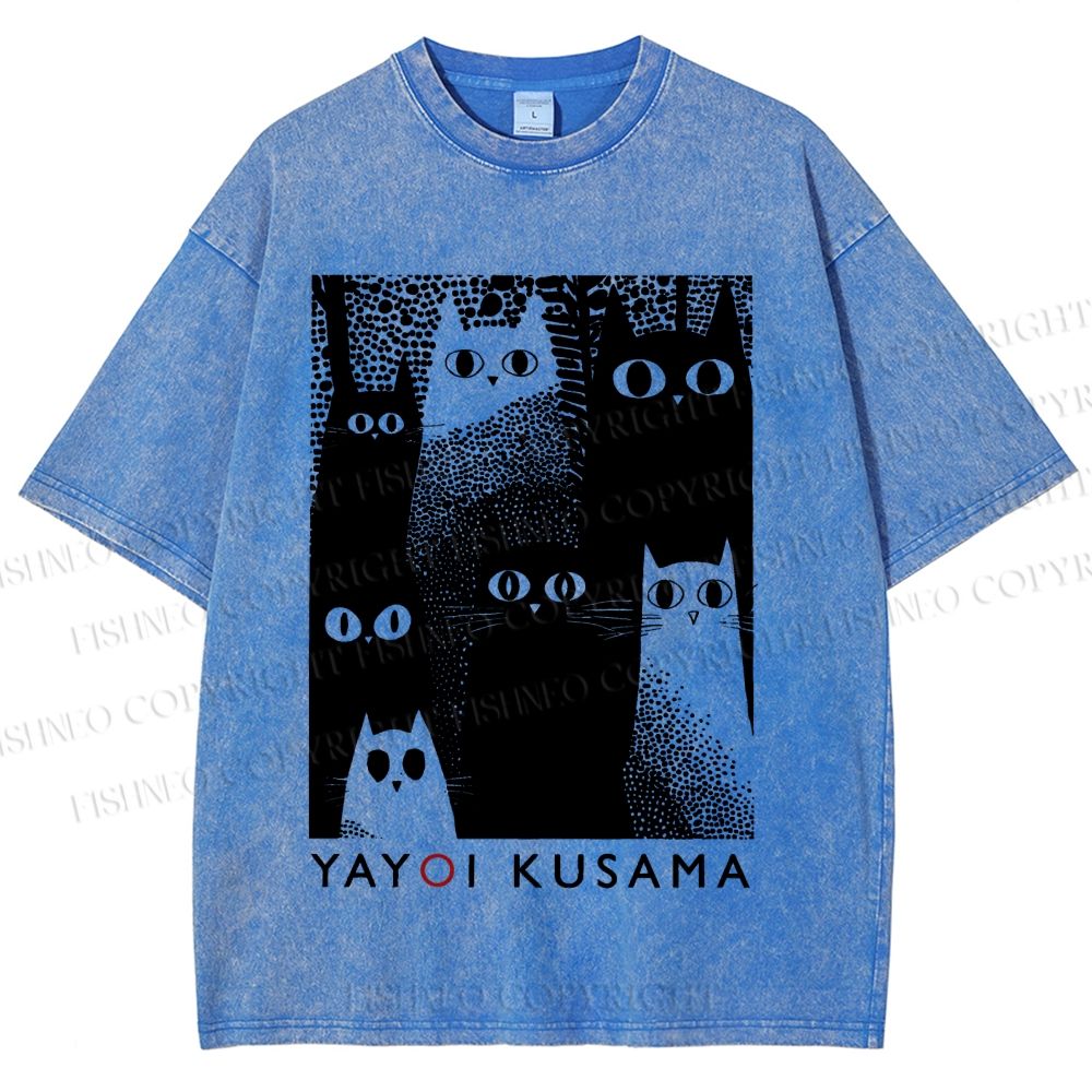 Unisex Yayoi Kusama Cats Printed Washed Tee