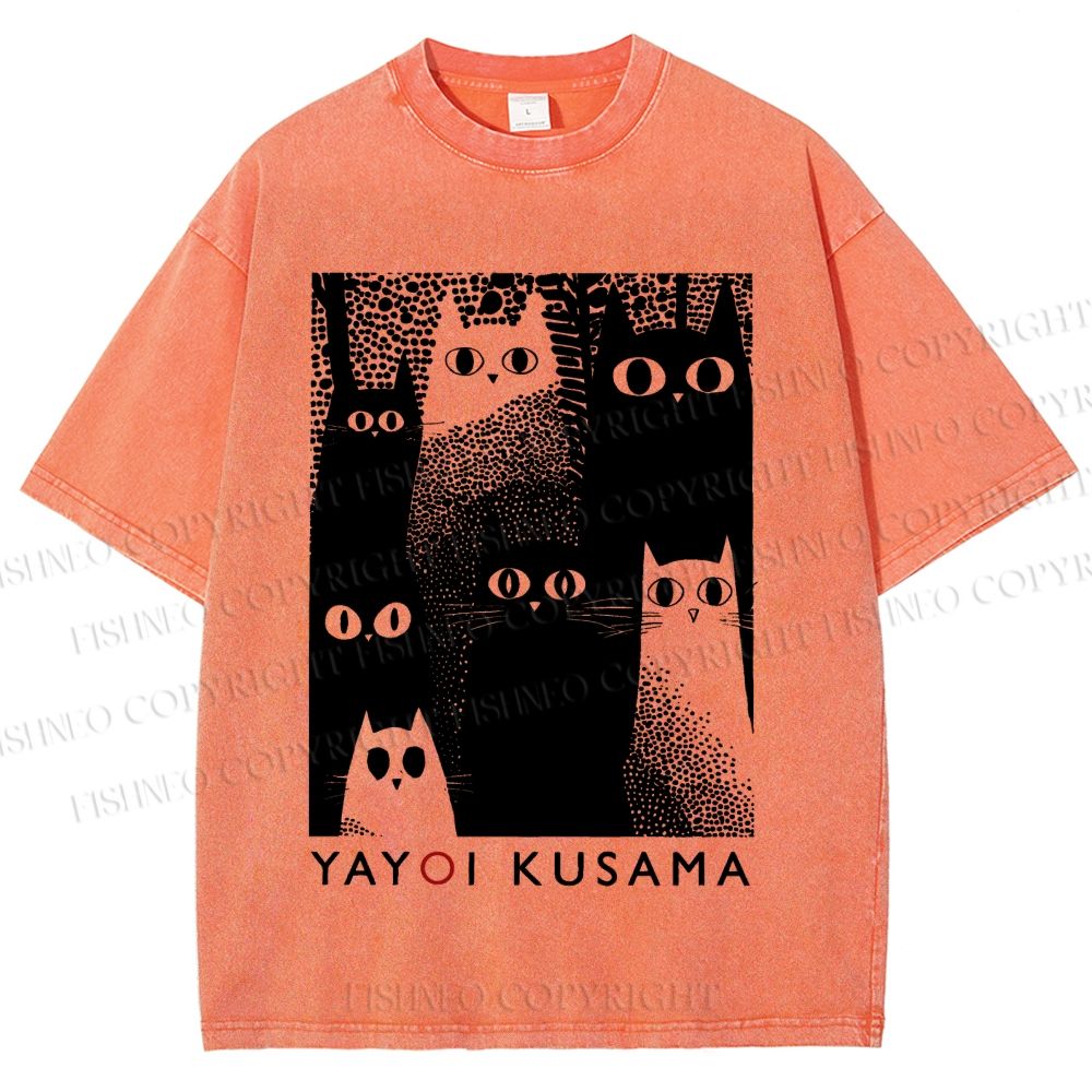 Unisex Yayoi Kusama Cats Printed Washed Tee