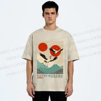 Unisex Yayoi Kusama Crane Bird Printed Washed Tee