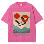 Unisex Yayoi Kusama Crane Bird Printed Washed Tee