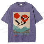 Unisex Yayoi Kusama Crane Bird Printed Washed Tee