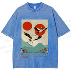 Unisex Yayoi Kusama Crane Bird Printed Washed Tee
