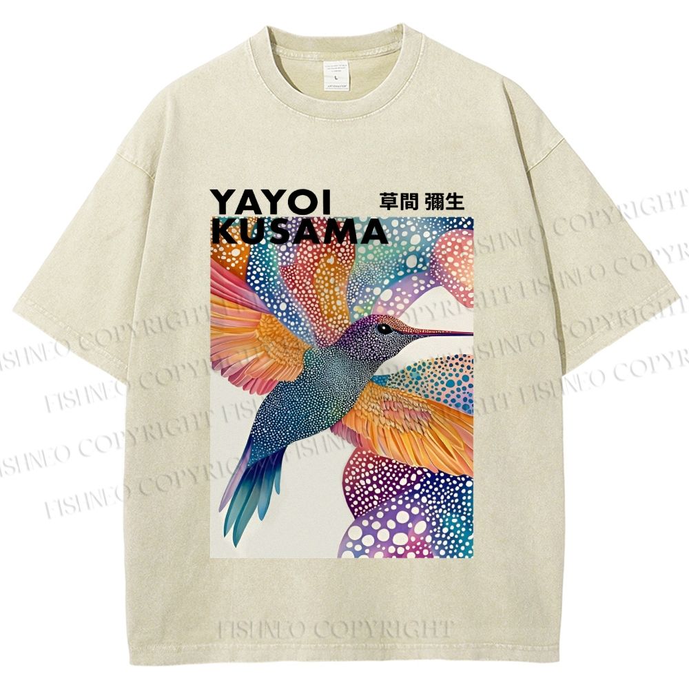 Unisex Yayoi Kusama Bird Printed Washed Tee
