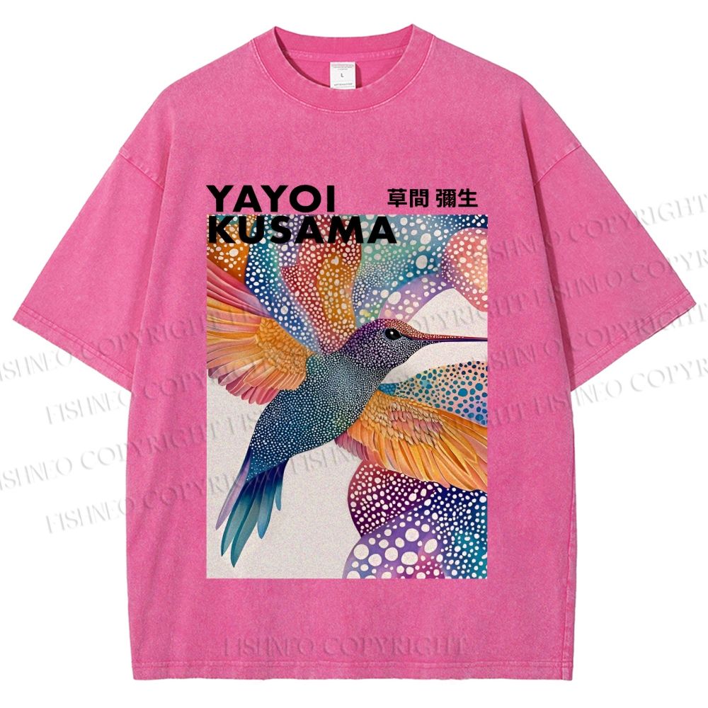 Unisex Yayoi Kusama Bird Printed Washed Tee