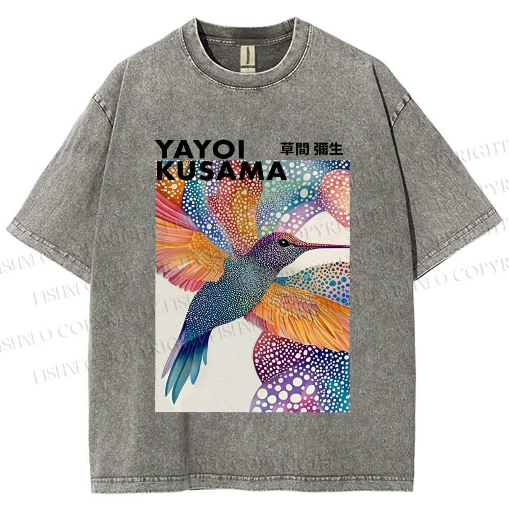 Unisex Yayoi Kusama Bird Printed Washed Tee