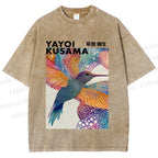 Unisex Yayoi Kusama Bird Printed Washed Tee