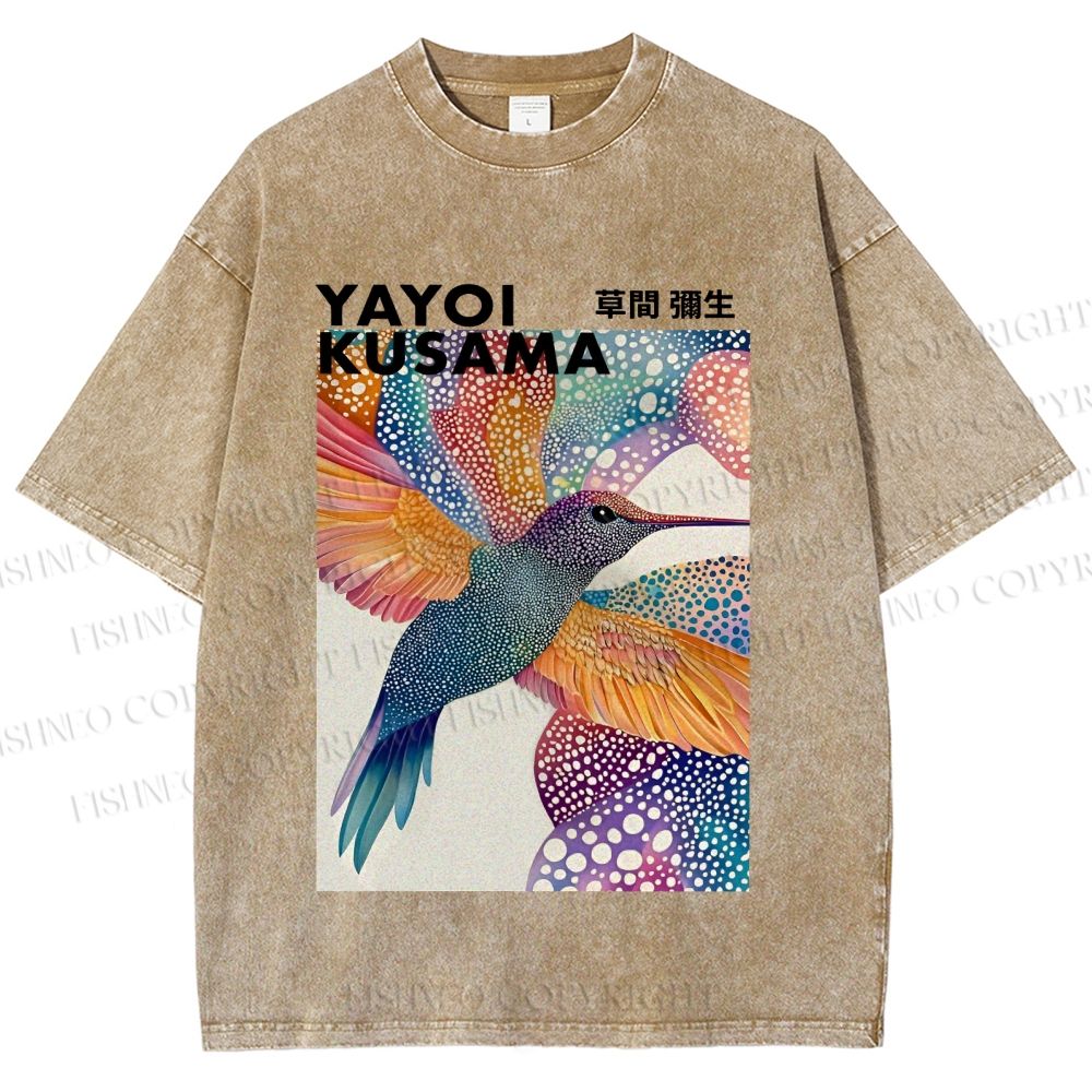 Unisex Yayoi Kusama Bird Printed Washed Tee