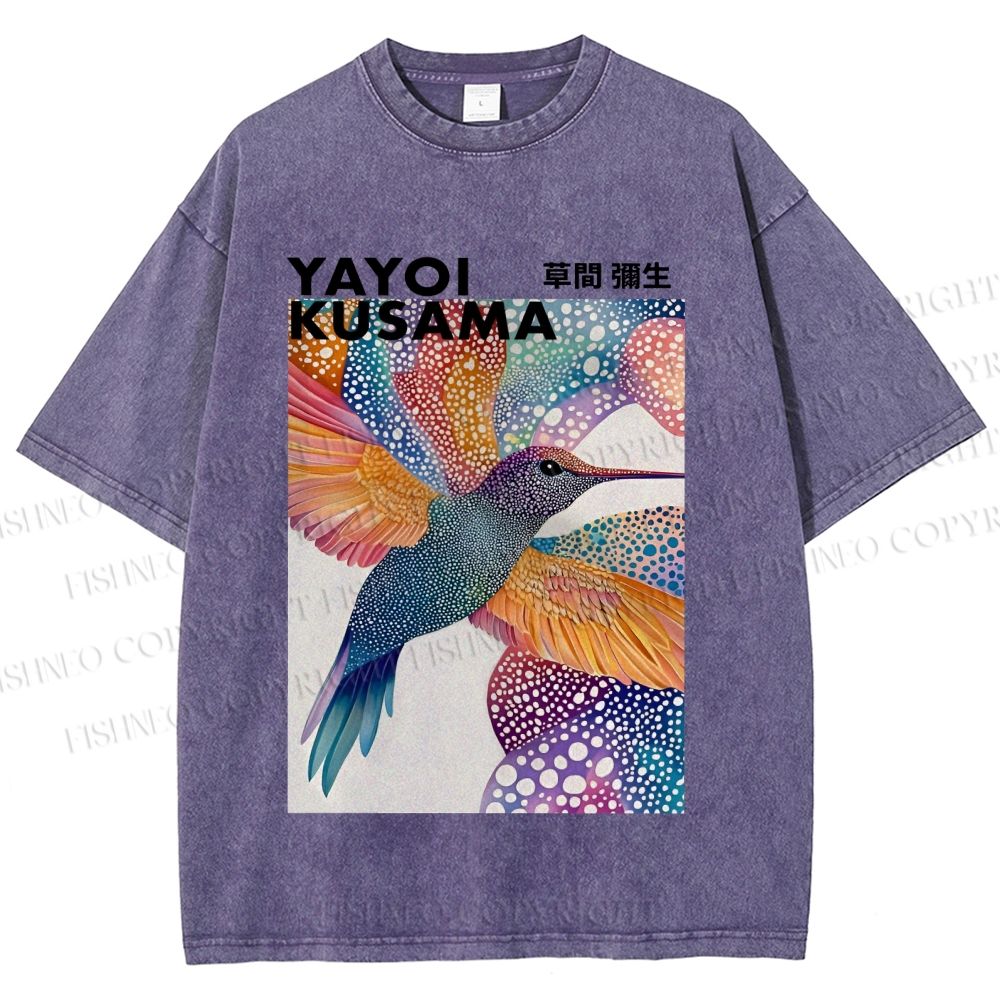 Unisex Yayoi Kusama Bird Printed Washed Tee
