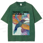 Unisex Yayoi Kusama Bird Printed Washed Tee