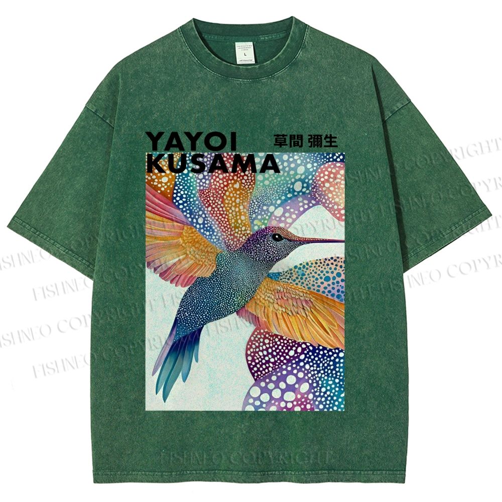 Unisex Yayoi Kusama Bird Printed Washed Tee