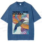 Unisex Yayoi Kusama Bird Printed Washed Tee