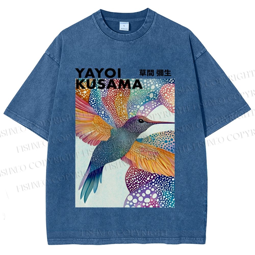 Unisex Yayoi Kusama Bird Printed Washed Tee