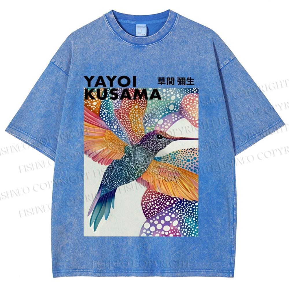 Unisex Yayoi Kusama Bird Printed Washed Tee