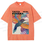 Unisex Yayoi Kusama Bird Printed Washed Tee