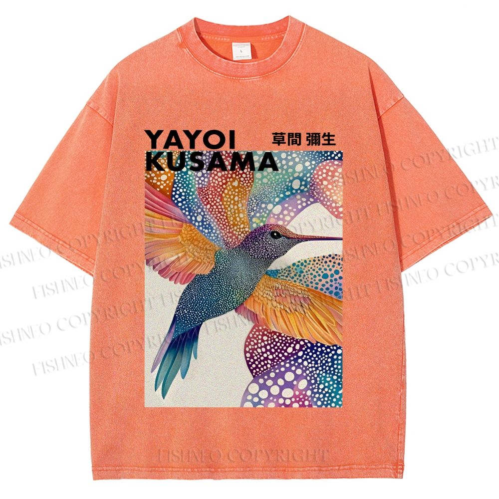 Unisex Yayoi Kusama Bird Printed Washed Tee