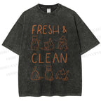 Unisex Fresh & Clean Cat Printed Washed Tee