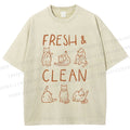 Unisex Fresh & Clean Cat Printed Washed Tee