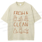 Unisex Fresh & Clean Cat Printed Washed Tee
