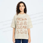 Unisex Fresh & Clean Cat Printed Washed Tee