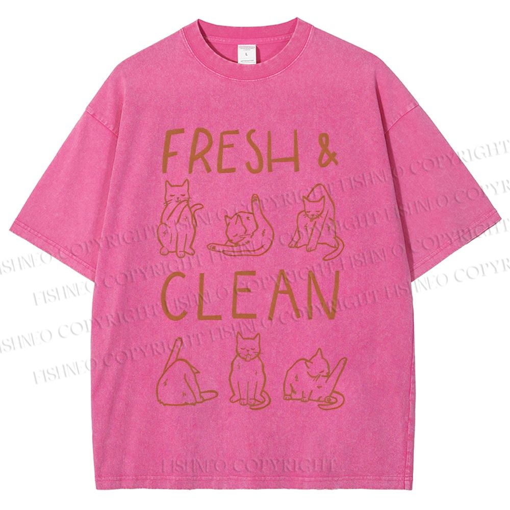 Unisex Fresh & Clean Cat Printed Washed Tee