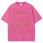 Unisex Fresh & Clean Cat Printed Washed Tee