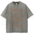 Unisex Fresh & Clean Cat Printed Washed Tee