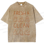Unisex Fresh & Clean Cat Printed Washed Tee
