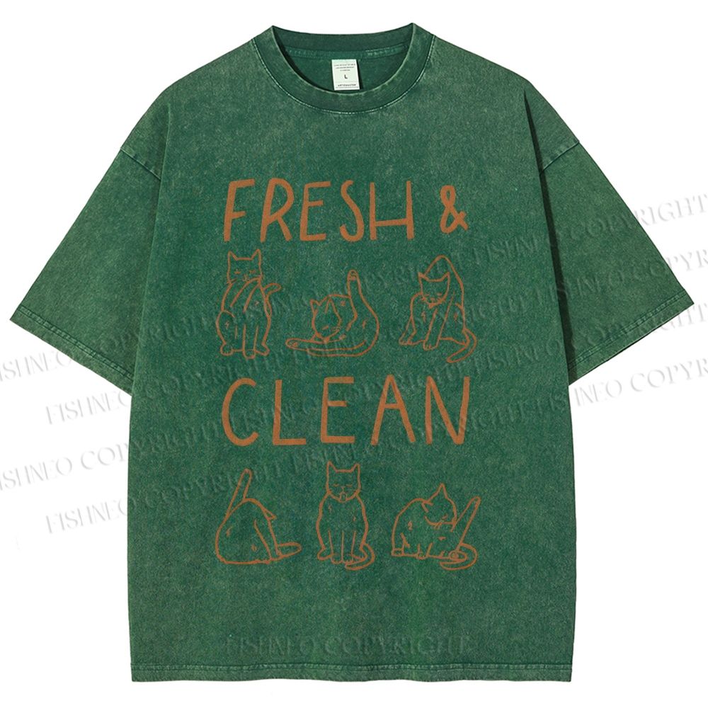 Unisex Fresh & Clean Cat Printed Washed Tee