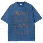 Unisex Fresh & Clean Cat Printed Washed Tee