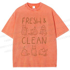 Unisex Fresh & Clean Cat Printed Washed Tee