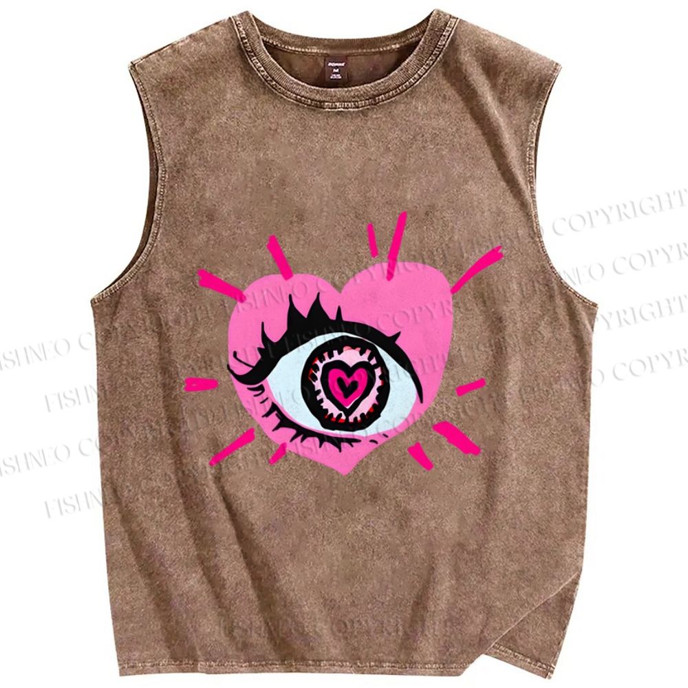 Unisex Eye in Love Printed Washed Tank Top