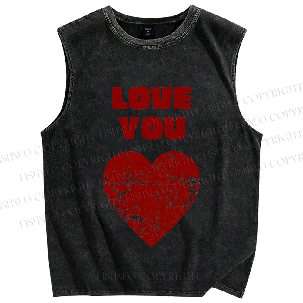 Unisex Valentine's Day Love You Printed Washed Tank Top