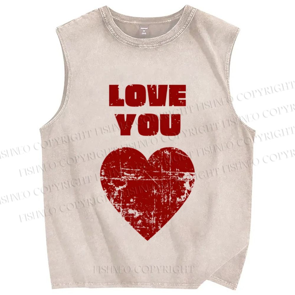 Unisex Valentine's Day Love You Printed Washed Tank Top