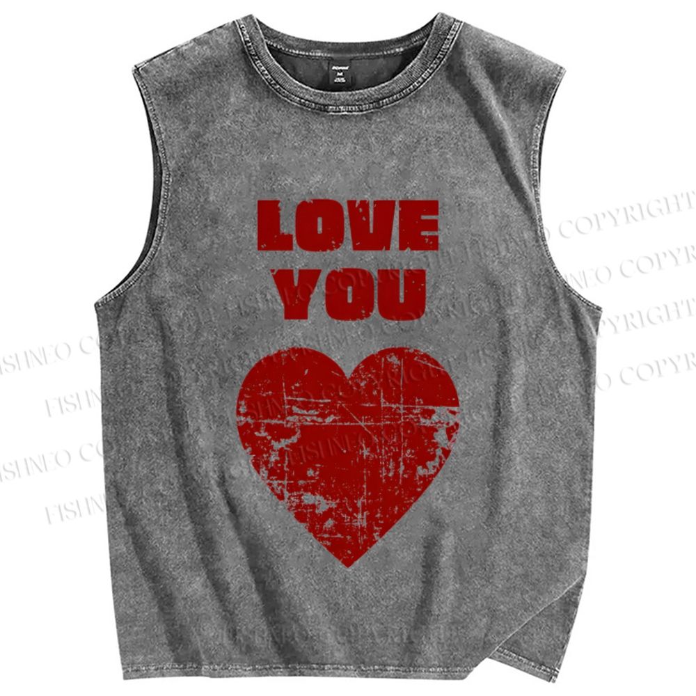 Unisex Valentine's Day Love You Printed Washed Tank Top