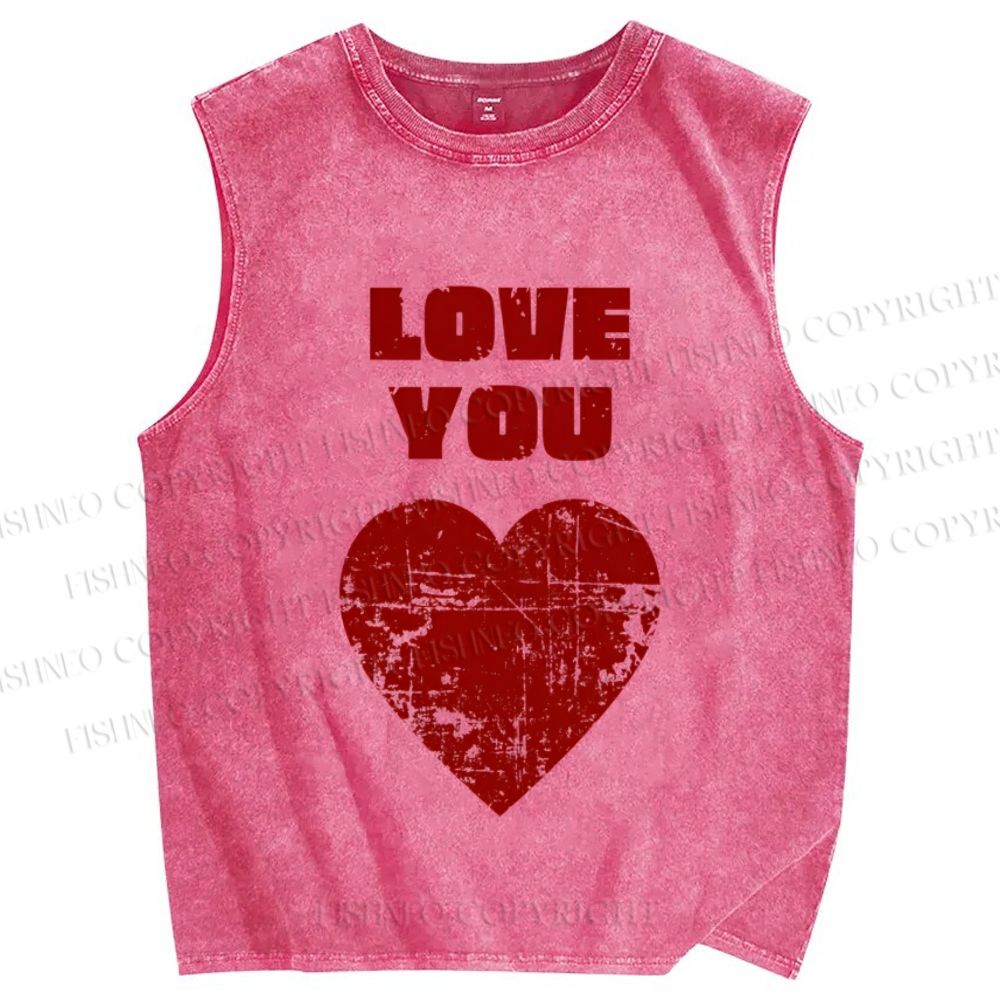 Unisex Valentine's Day Love You Printed Washed Tank Top