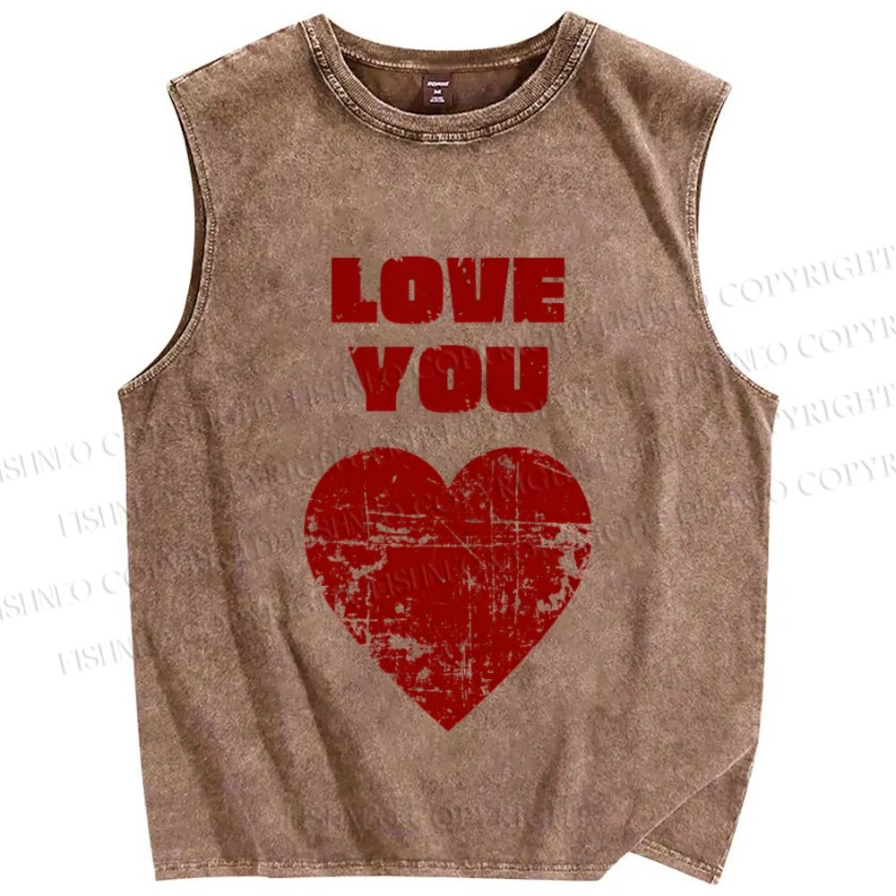Unisex Valentine's Day Love You Printed Washed Tank Top