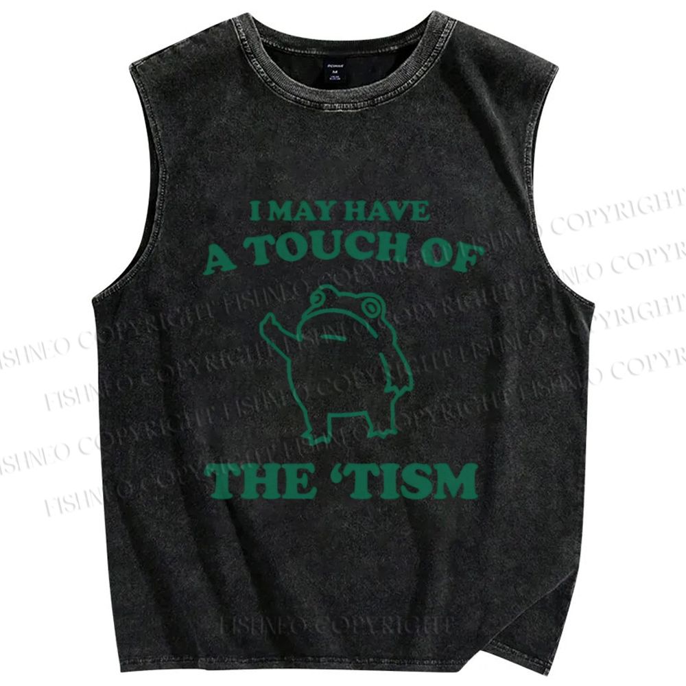 Unisex Touch Of The Tism Frog Printed Washed Tank Top