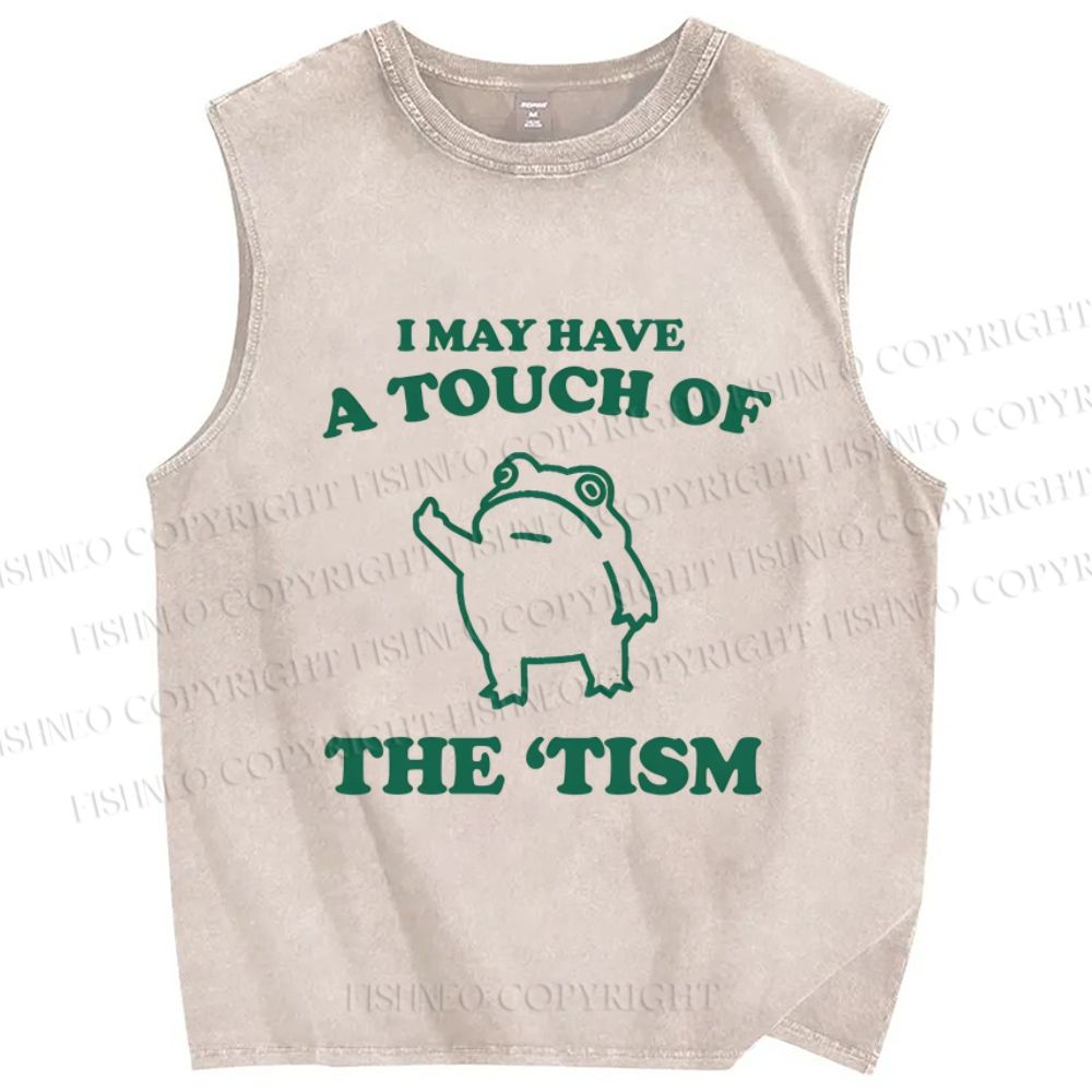 Unisex Touch Of The Tism Frog Printed Washed Tank Top