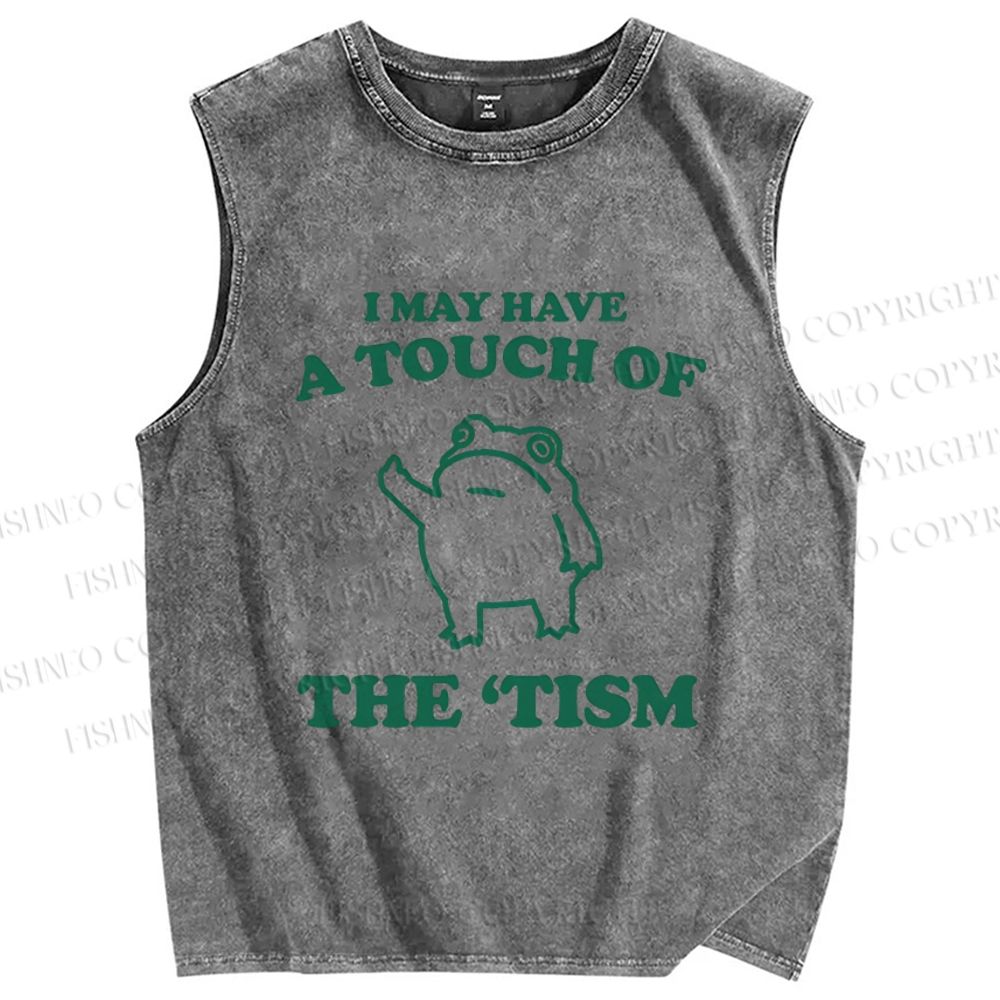 Unisex Touch Of The Tism Frog Printed Washed Tank Top