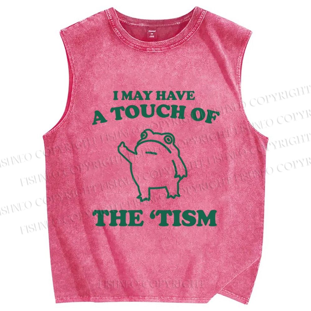 Unisex Touch Of The Tism Frog Printed Washed Tank Top