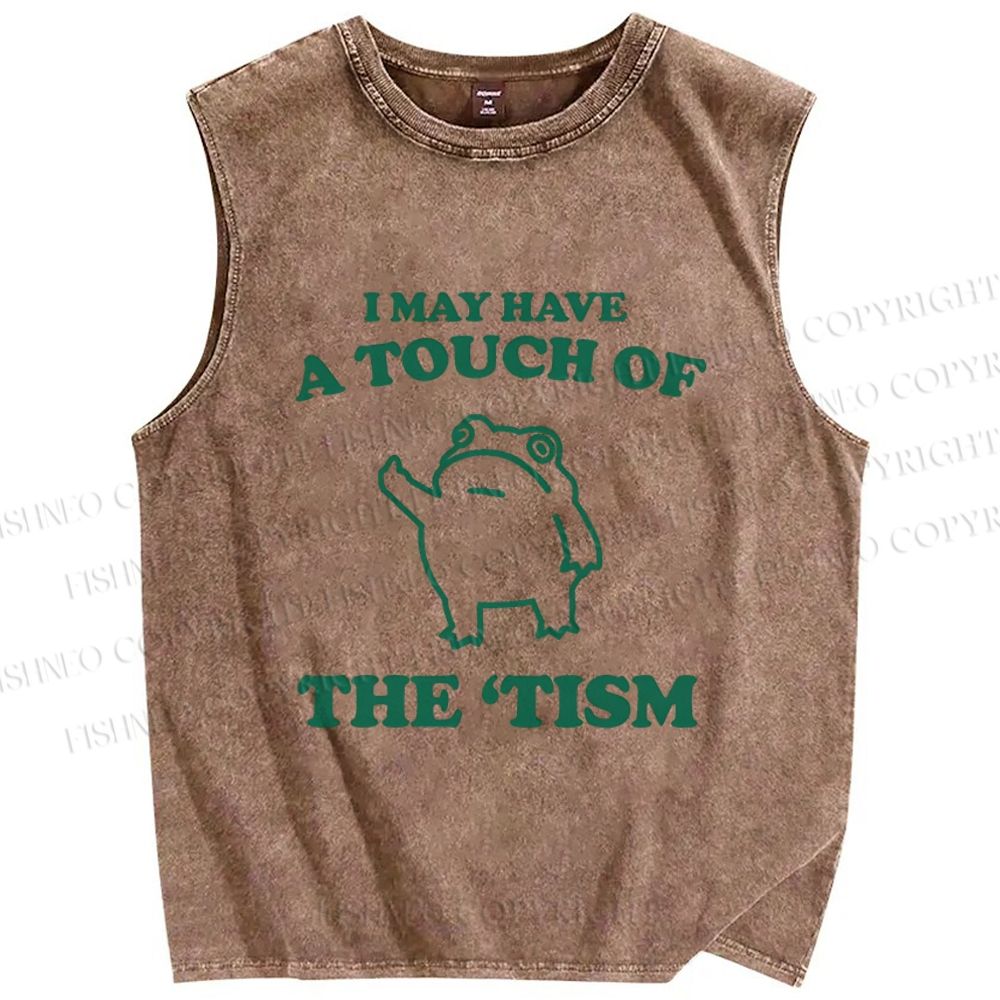 Unisex Touch Of The Tism Frog Printed Washed Tank Top