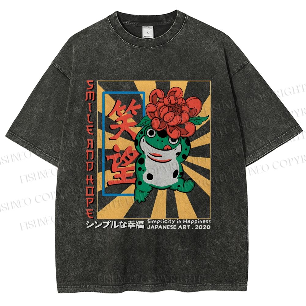 Unisex Smile And Hope Frog Printed Washed Tee