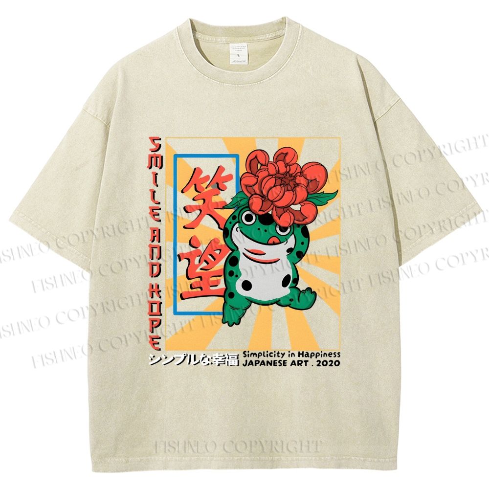 Unisex Smile And Hope Frog Printed Washed Tee