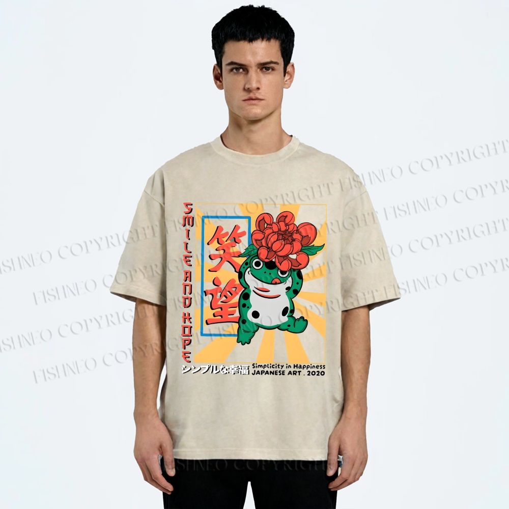 Unisex Smile And Hope Frog Printed Washed Tee