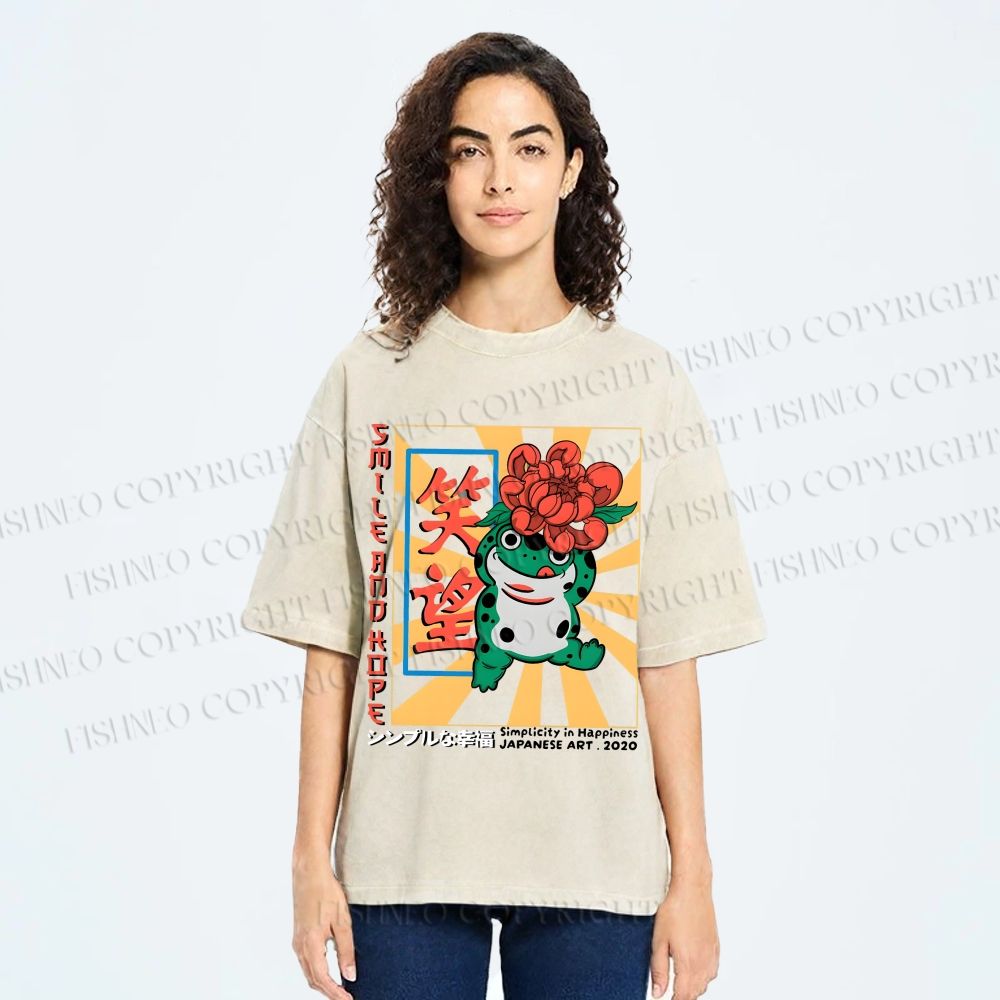 Unisex Smile And Hope Frog Printed Washed Tee